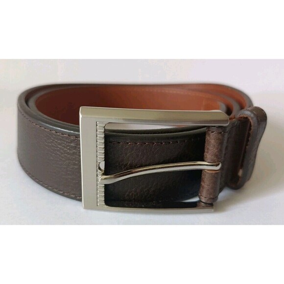 Boconi Mens Leather Dress Belt Dark Brown Size 34 Stretch Panel Dad Classic - Picture 3 of 12